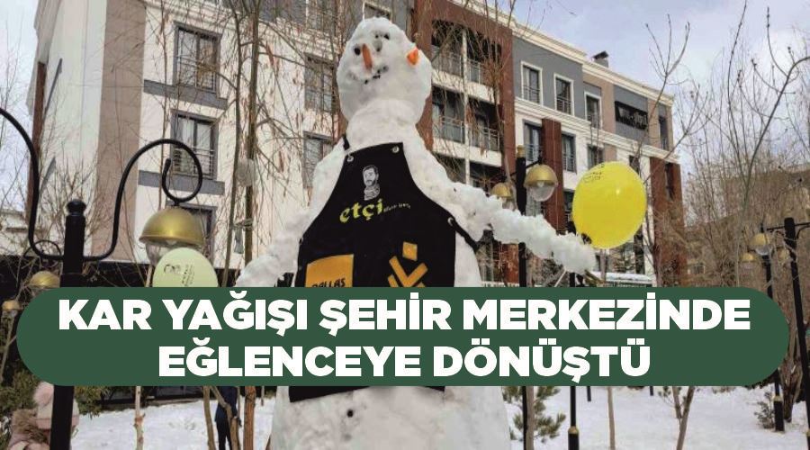 Kar yağışı şehir merkezinde eğlenceye dönüştü