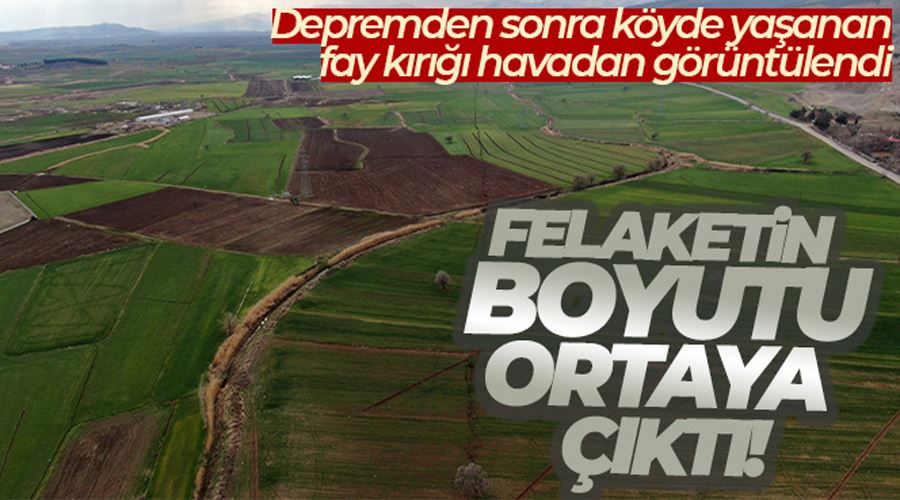 Depremden sonra köyde yaşanan fay kırığı havadan görüntülendi