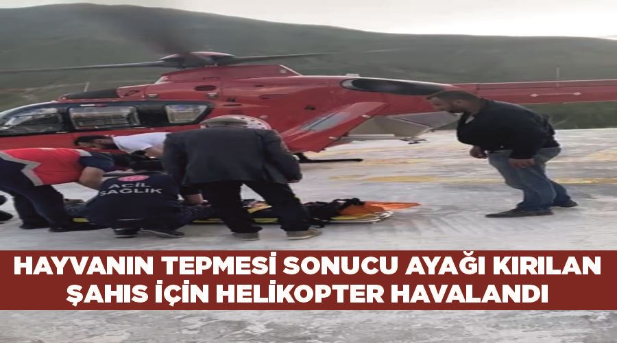 Hayvanın tepmesi sonucu ayağı kırılan şahıs için helikopter havalandı