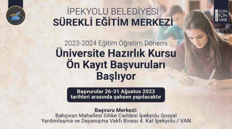 İpekyolu Belediyesi sürekli eğitim merkezi 2023-2024 eğitim öğretim dönemi kursunun ön kayıt başvuruları başlıyor