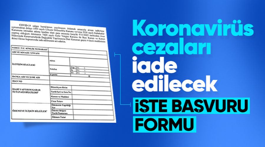 Koronavirüs cezalarının iadesiyle ilgili başvuru formu Resmi Gazete