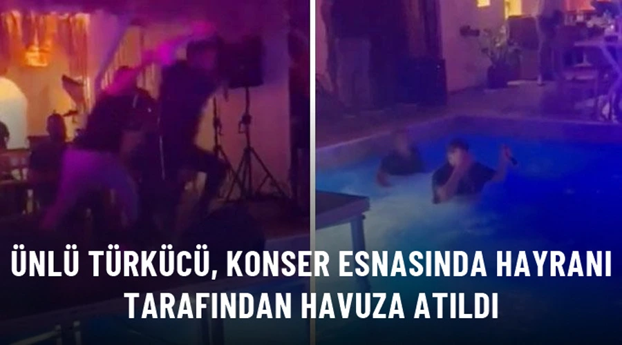 Türkücü Murat Kurşun, sahneye koşan hayranıyla birlikte havuza düştü