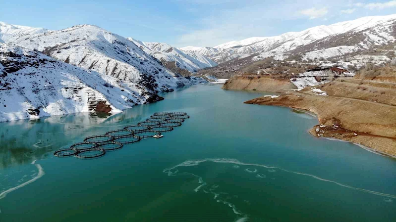 Erzincan’daki Göyne Sulama Barajı buzla kaplandı
