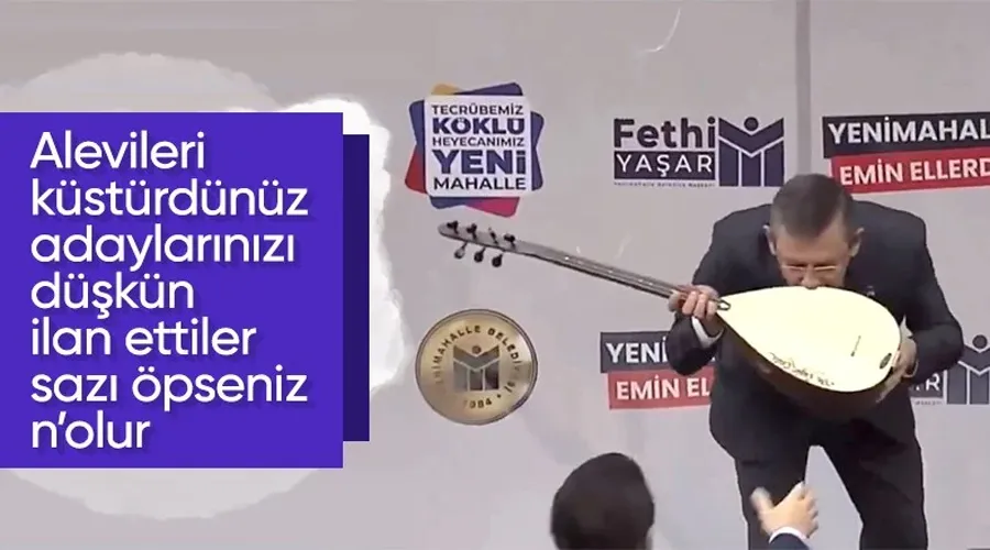 Özgür Özel, kendisine hediye edilen sazı öptü! İlignç anlar...