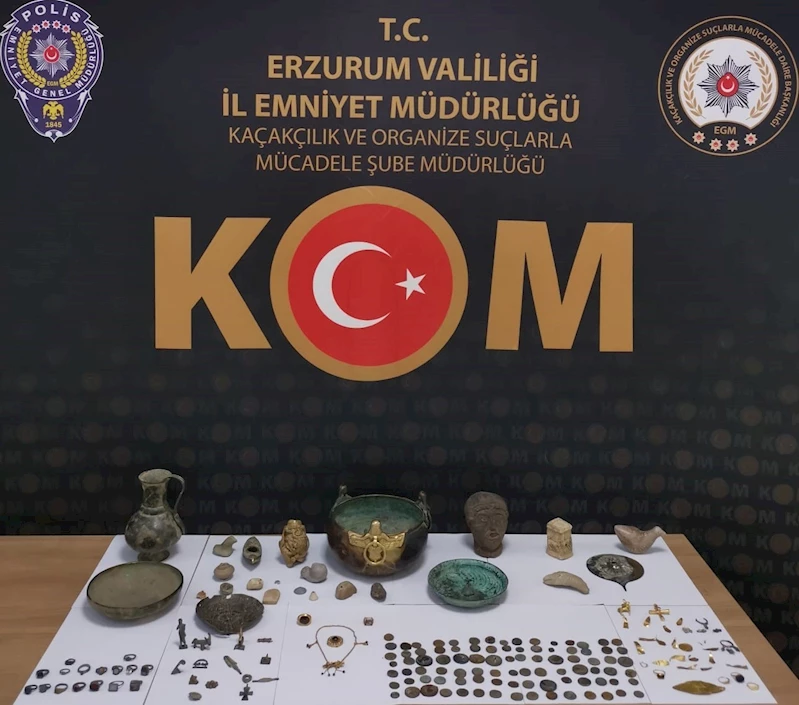 Erzurum’da tarihi eser operasyonu: 182 adet tarihi eser ele geçirildi
