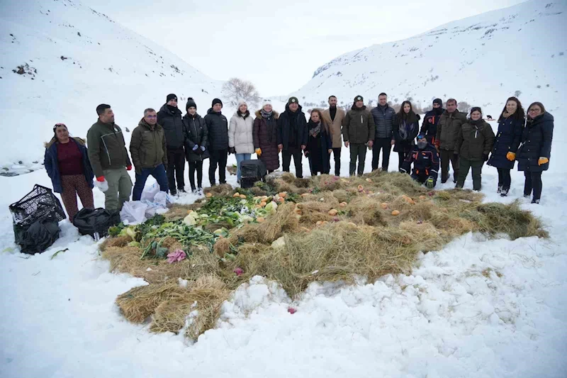 Vali Çakır, yaban hayvanları için karlı dağlara yem bıraktı
