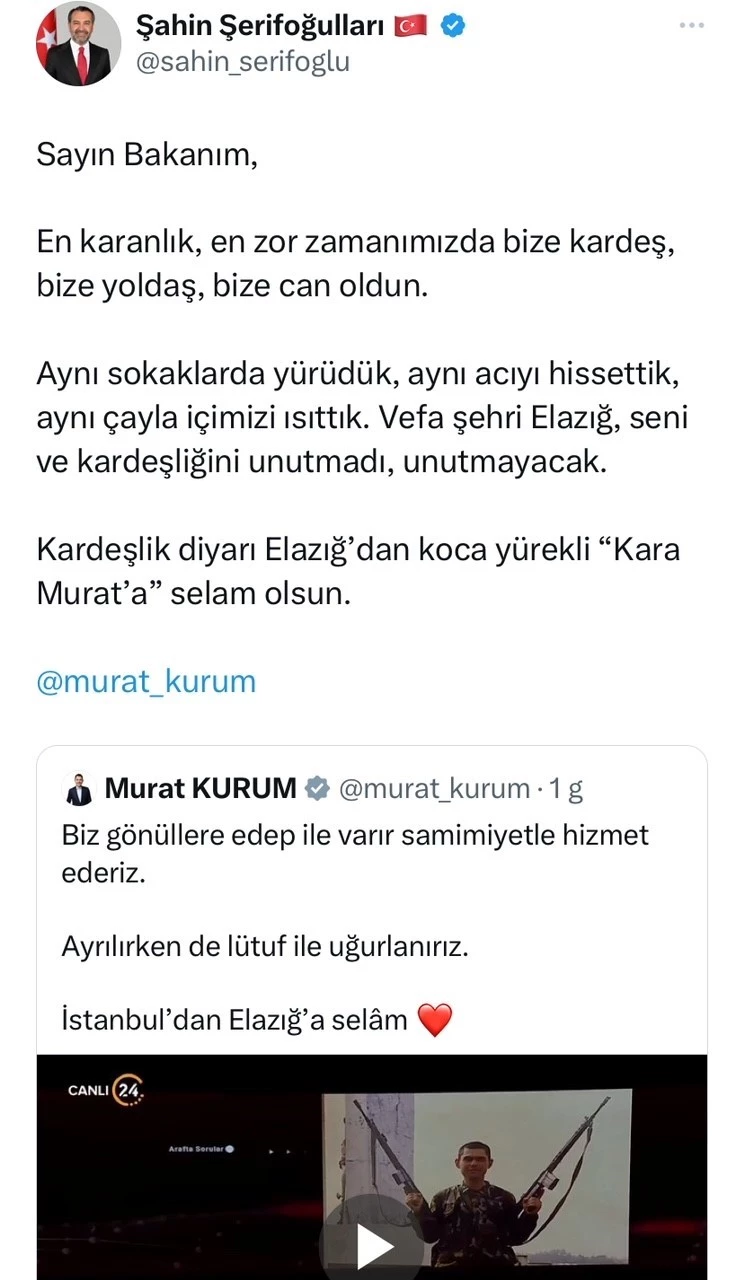 Başkan Şerifoğulları’ndan Murat Kurum’a: 