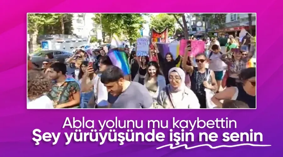 LGBT yürüyüşünde başörtülü kadın dikkat çekti