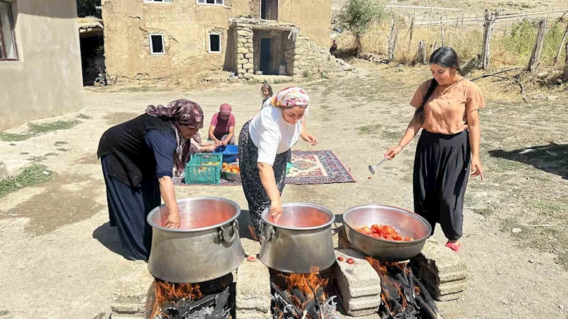 Yüksekovalı kadınlar kış hazırlıklarına başladı: Dışarıya kazanlar kuruldu, salça ve menemen yapıldı