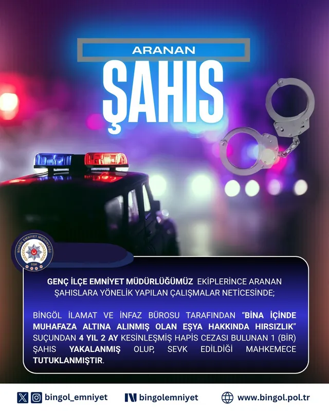 Bingöl’de hakkında 4 yıl kesinleşmiş hapis cezası bulunan şahıs yakalandı
