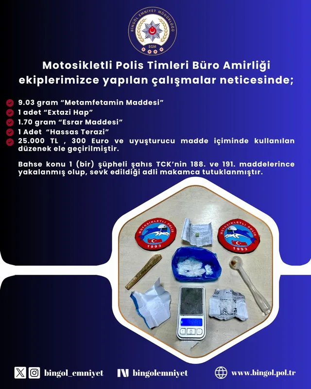Bingöl’de uyuşturucu operasyonu: 1 şüpheli tutuklandı
