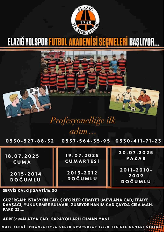 Elazığ Yolspor futbolcu seçmeleri yapacak
