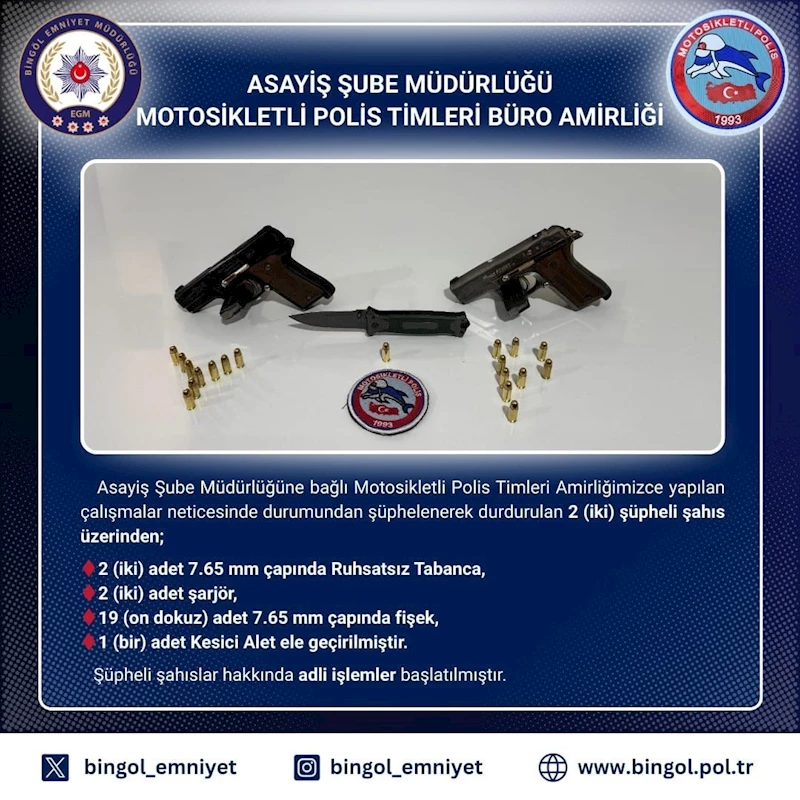 Bingöl’de 2 ruhsatsız tabanca ele geçirildi
