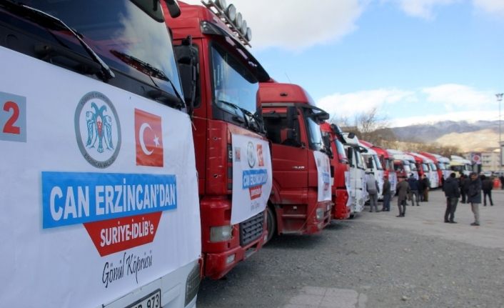 Erzincan’dan İdlib’e 20 tır yardım malzemesi gönderildi