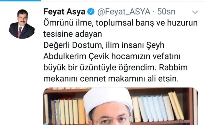 Uğradığı silahlı saldırı sonrası hayatını kaybeden Nakşibendi Şeyhi için sosyal medyada taziye ve kınama mesajları