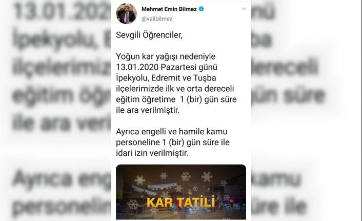 Van’da eğitime kar tatili