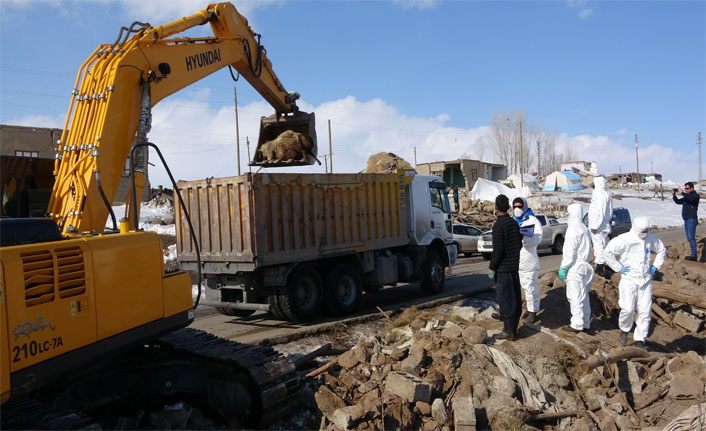 Başkale'de depremde telef olan hayvanlar enkaz altından çıkarıldı