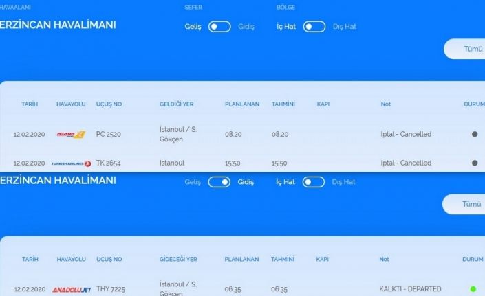 Erzincan’da hava ulaşımına kar engeli