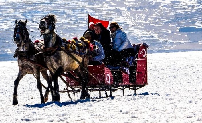 Mart ayında atlı kızak keyfi