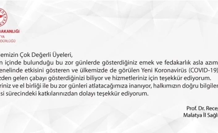 Müdür Bentli’den korona virüs teşekkürü