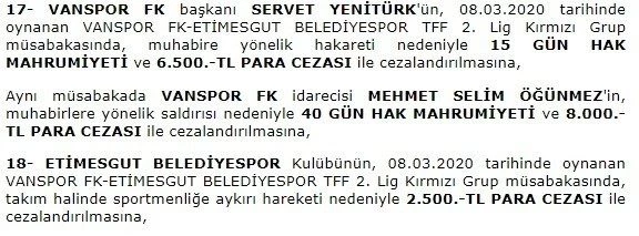 PFDK ceza yağdırdı
