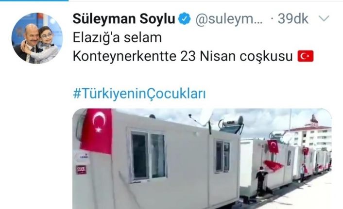 Bakan Soylu’dan Konteyner kentte 23 Nisan coşkusu paylaşımı