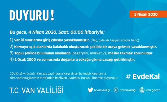 Van Valisi Bilmez uyardı… Sağlığınız için kurallara uyun