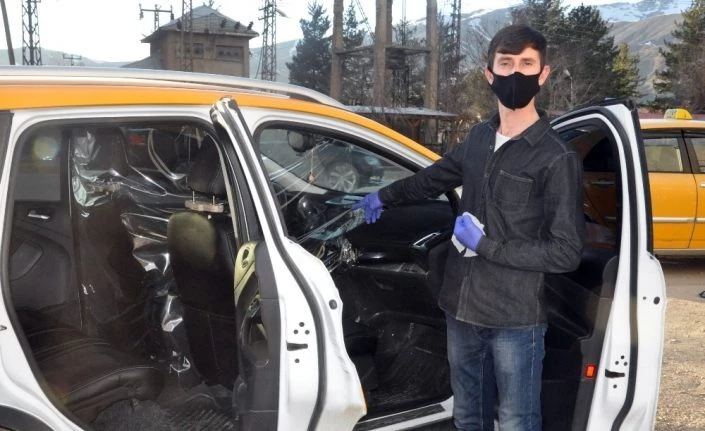 Yüksekovalı taksiciden korona virüse karşı brandalı tedbir
