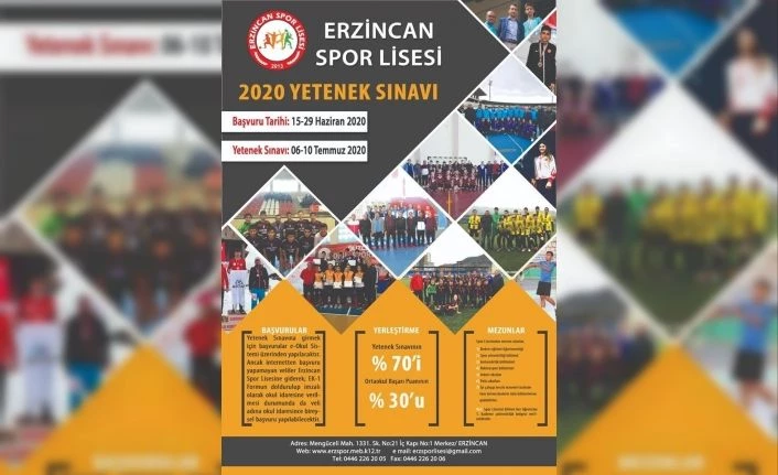 Erzincan Spor Lisesine yetenek sınavıyla öğrenci alınacak