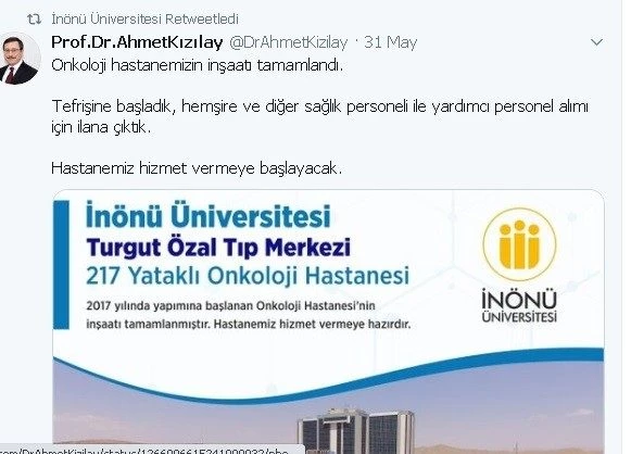 Malatya Onkoloji Hastanesinin yapımı tamamlandı