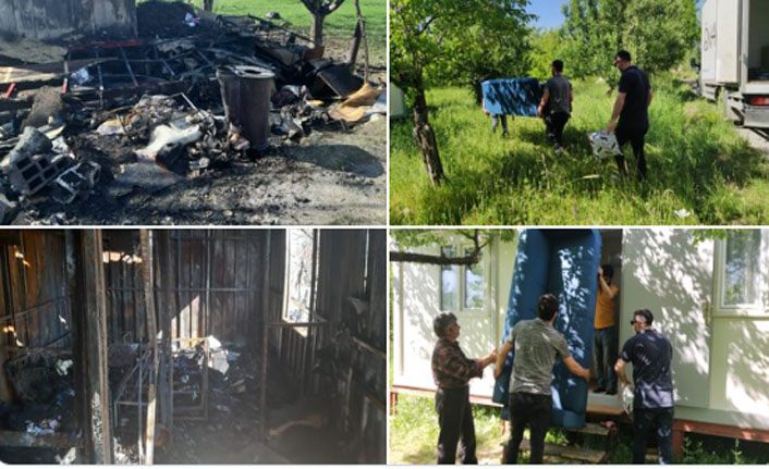 Van Edremit Belediyesinden konteyneri yanan vatandaşa destek