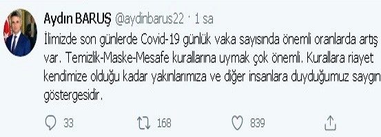 Vali Baruş’tan Covid-19 uyarısı