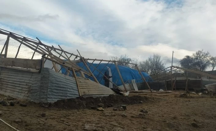Elazığ’da rüzgar  ağılın çatısını uçurdu