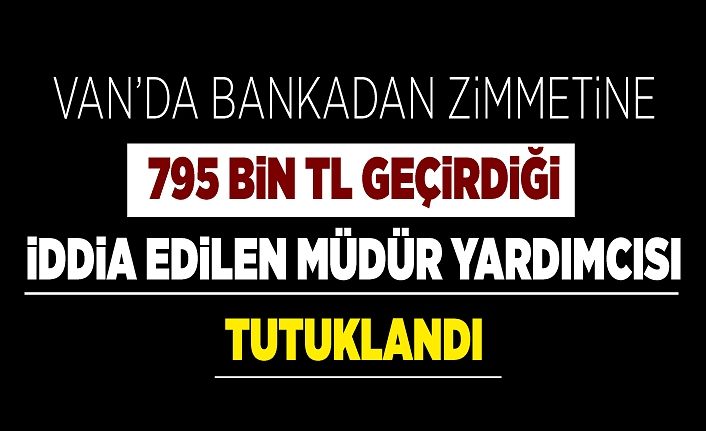 Van’da bankadan zimmetine 795 bin TL geçirdiği iddia edilen müdür yardımcısı tutuklandı