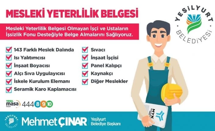 Yeşilyurt Belediyesi, 143 meslek çalışanına ‘mesleki yeterlilik belgesi’ kazandırıyor