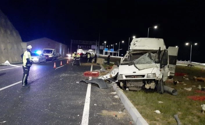 Hayvanları taşıyan minibüs refüje çıkıp aydınlatma direğini devirdi: 1’i ağır 2 yaralı